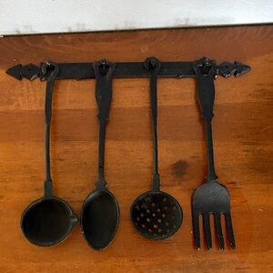 Vintage Black Wrought Iron Kitchen Utensil Set